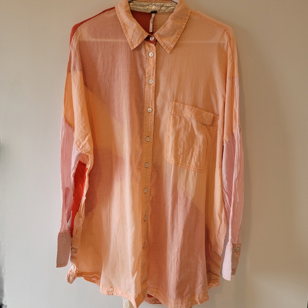 Free People Sunburst Colorblock Long Sleeve 100% Cotton Shirt Medium - Picture 4 of 4